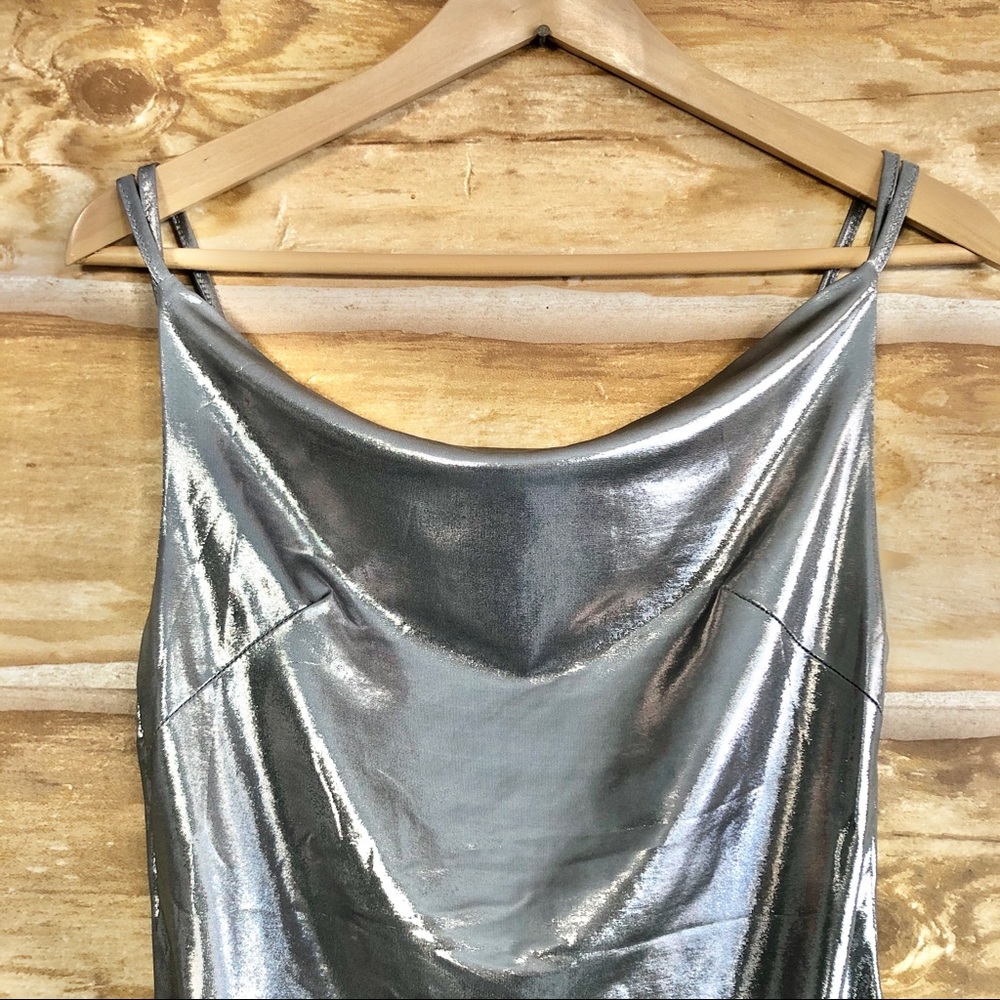 Rare London UO metallic silver draped neck dress - Picture 5 of 8